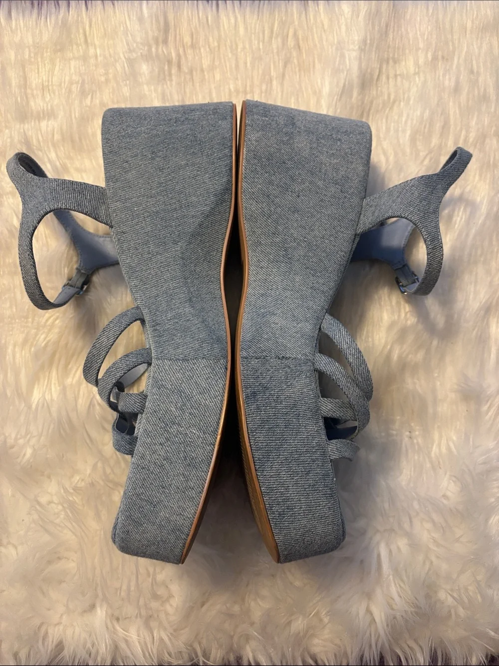Steve Madden Crazy 30 Denim Platform Wedge Sandals Sz 11